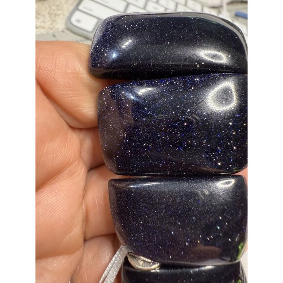 Lola Rose Blue Goldstone Stretch Bracelet With Chunky Sparkling Beads For Women - Picture 7 of 8